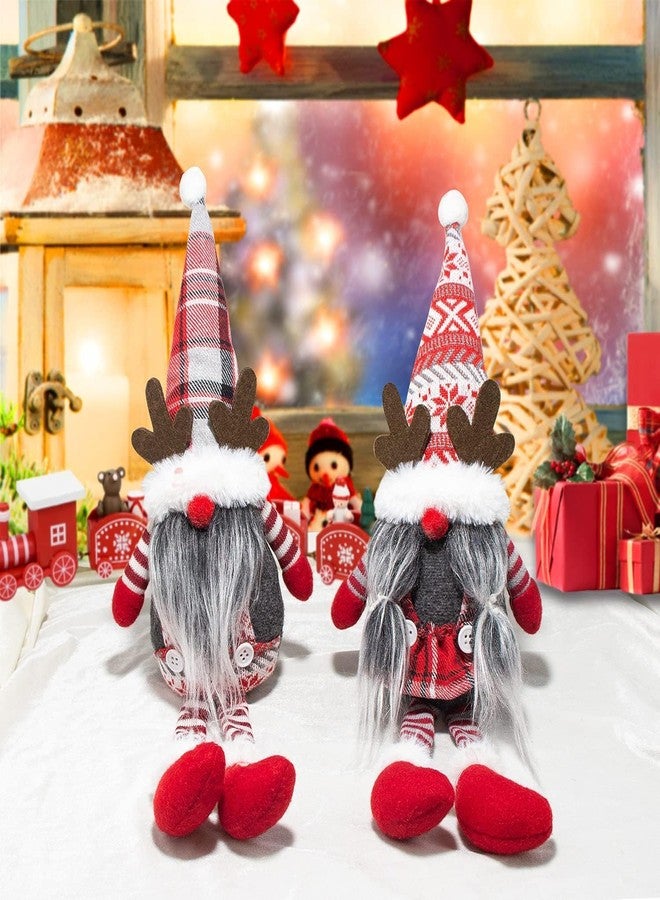 BWFY 2pcs Christmas Gnomes Swedish Tomte Decorations with Dangling Legs-Handmade Christmas Reindeer Gnomes Plush Doll Elf Ornaments Scandinavian Figurine Elk Knomes Santa for Holiday Home Decor and Gifts - Image 1